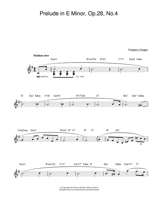 Preview Frederic Chopin Prelude in E Minor, Op.28, No.4 Classical sheet music, notes and chords for Melody Line & Chords, SKU: 13992 Prelude in E Minor, Op.28, No.4 sheet music