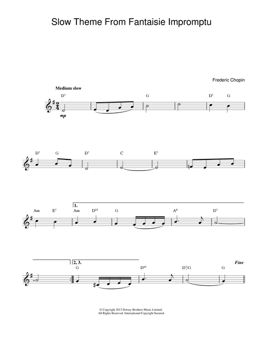 Preview Frederic Chopin Slow Theme from Fantaisie Impromptu Classical sheet music, notes and chords for Melody Line & Chords, SKU: 14037 Slow Theme from Fantaisie Impromptu sheet music