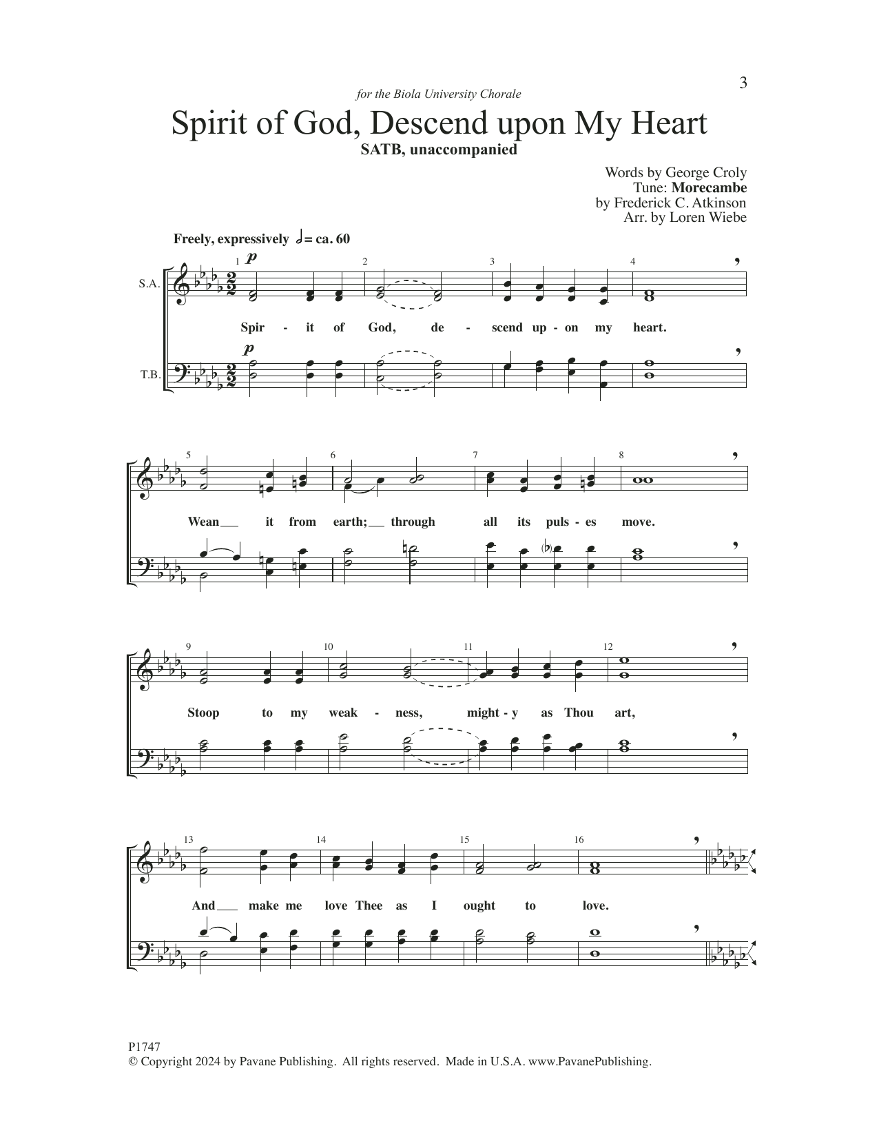 FREDERICK C. ATKINSON Spirit of God, Descend upon My Heart (arr. Loren Wiebe) Sheet Music Notes & Chords for SATB Choir - Download or Print PDF