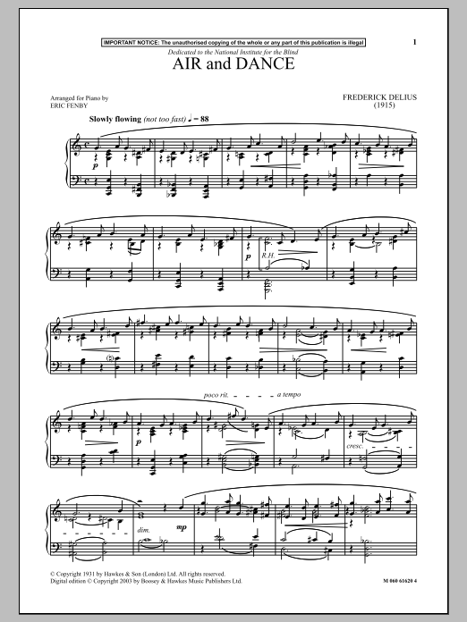 Frederick Delius Air And Dance Sheet Music Notes & Chords for Piano - Download or Print PDF