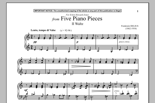 Frederick Delius Five Piano Pieces, II. Waltz Sheet Music Notes & Chords for Piano - Download or Print PDF