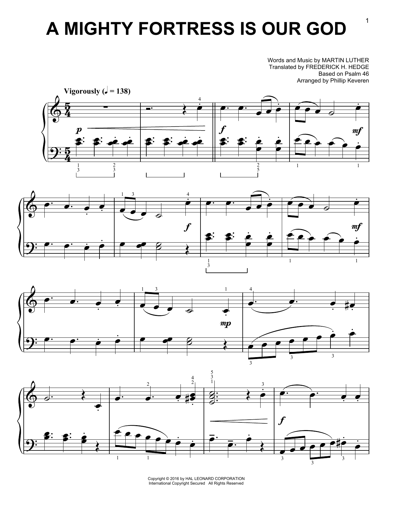 Frederick H. Hedge A Mighty Fortress Is Our God [Classical version] (arr. Phillip Keveren) Sheet Music Notes & Chords for Easy Piano - Download or Print PDF