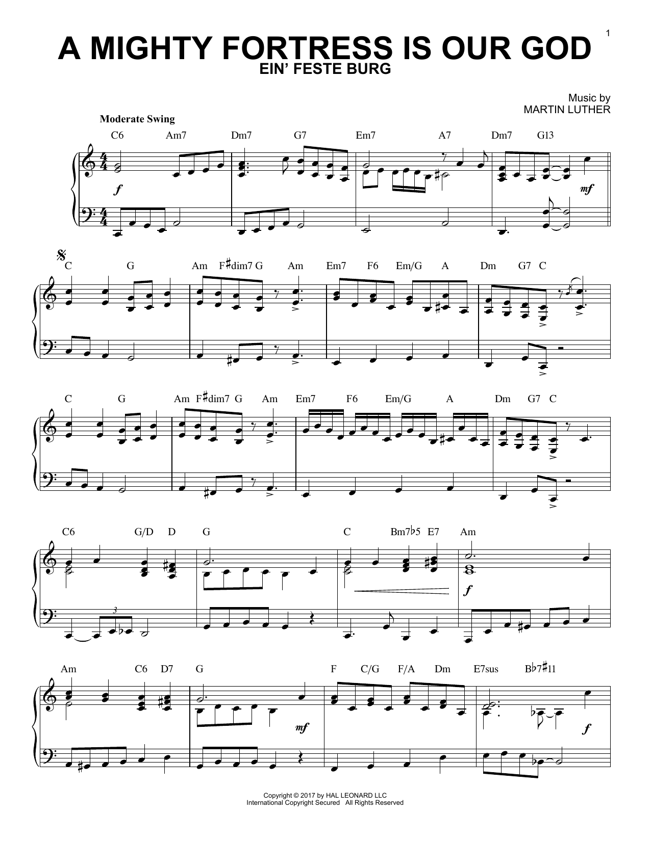 Frederick H. Hedge A Mighty Fortress Is Our God [Jazz version] Sheet Music Notes & Chords for Piano - Download or Print PDF