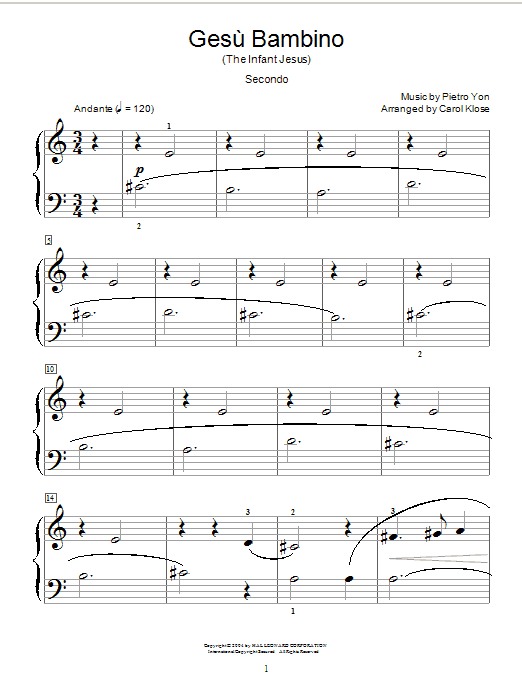 Pietro Yon Gesu Bambino (The Infant Jesus) Sheet Music Notes & Chords for Piano Duet - Download or Print PDF
