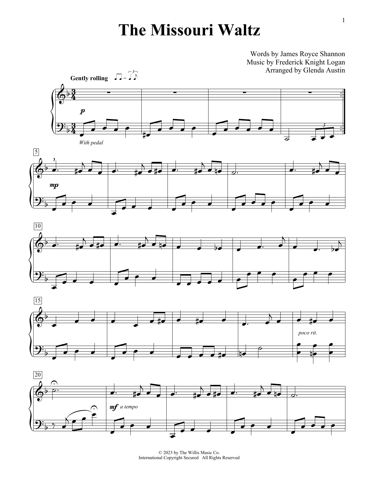 Frederick Knight Logan The Missouri Waltz (arr. Glenda Austin) Sheet Music Notes & Chords for Educational Piano - Download or Print PDF