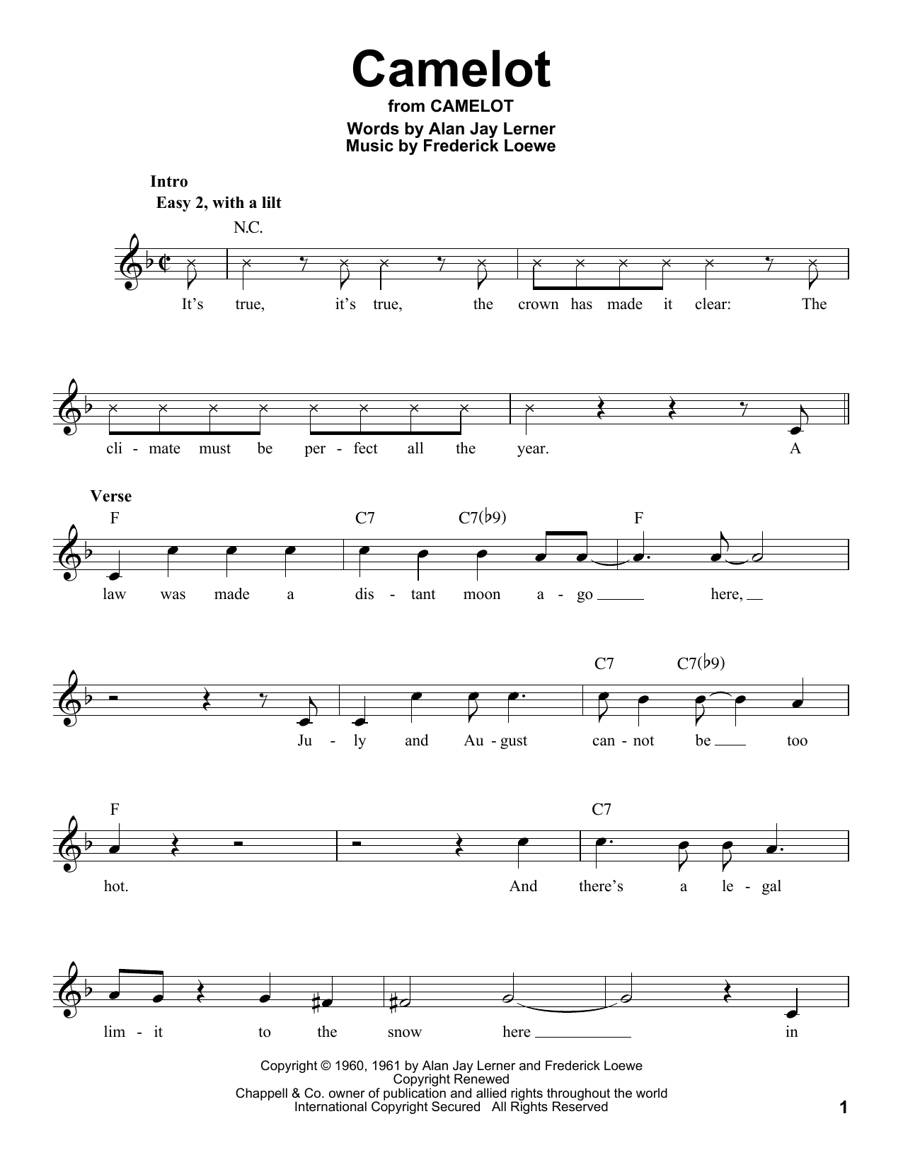 Frederick Loewe Camelot Sheet Music Notes & Chords for Voice - Download or Print PDF
