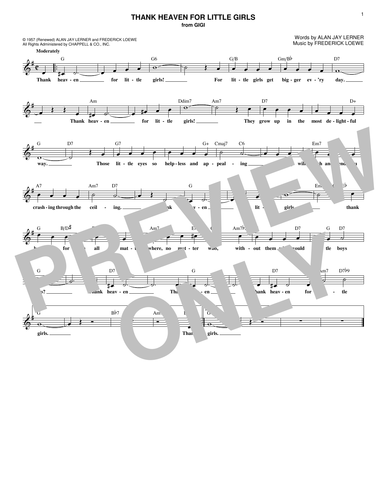 Frederick Loewe Thank Heaven For Little Girls Sheet Music Notes & Chords for Melody Line, Lyrics & Chords - Download or Print PDF