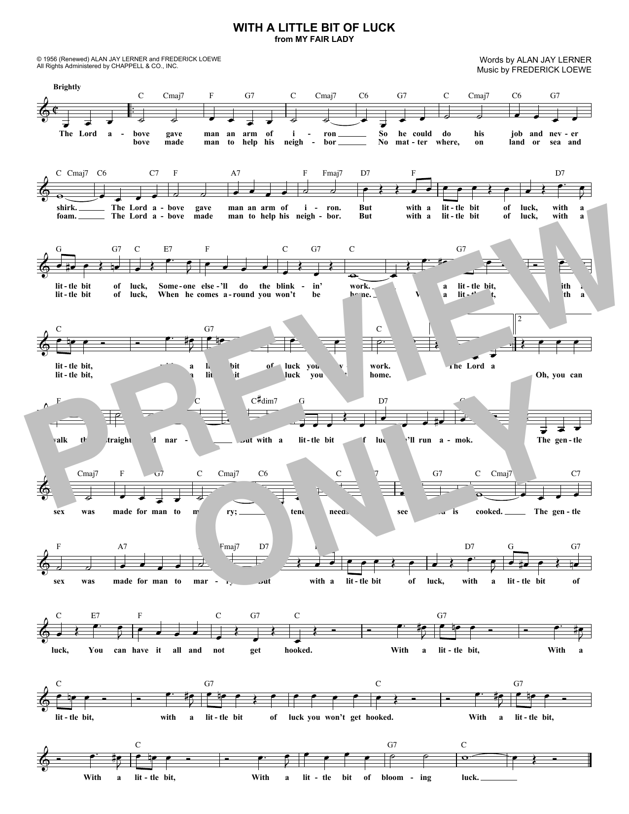 Frederick Loewe With A Little Bit Of Luck Sheet Music Notes & Chords for Melody Line, Lyrics & Chords - Download or Print PDF