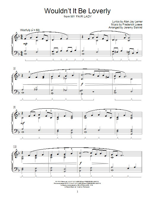 Frederick Loewe Wouldn't It Be Loverly Sheet Music Notes & Chords for Melody Line, Lyrics & Chords - Download or Print PDF