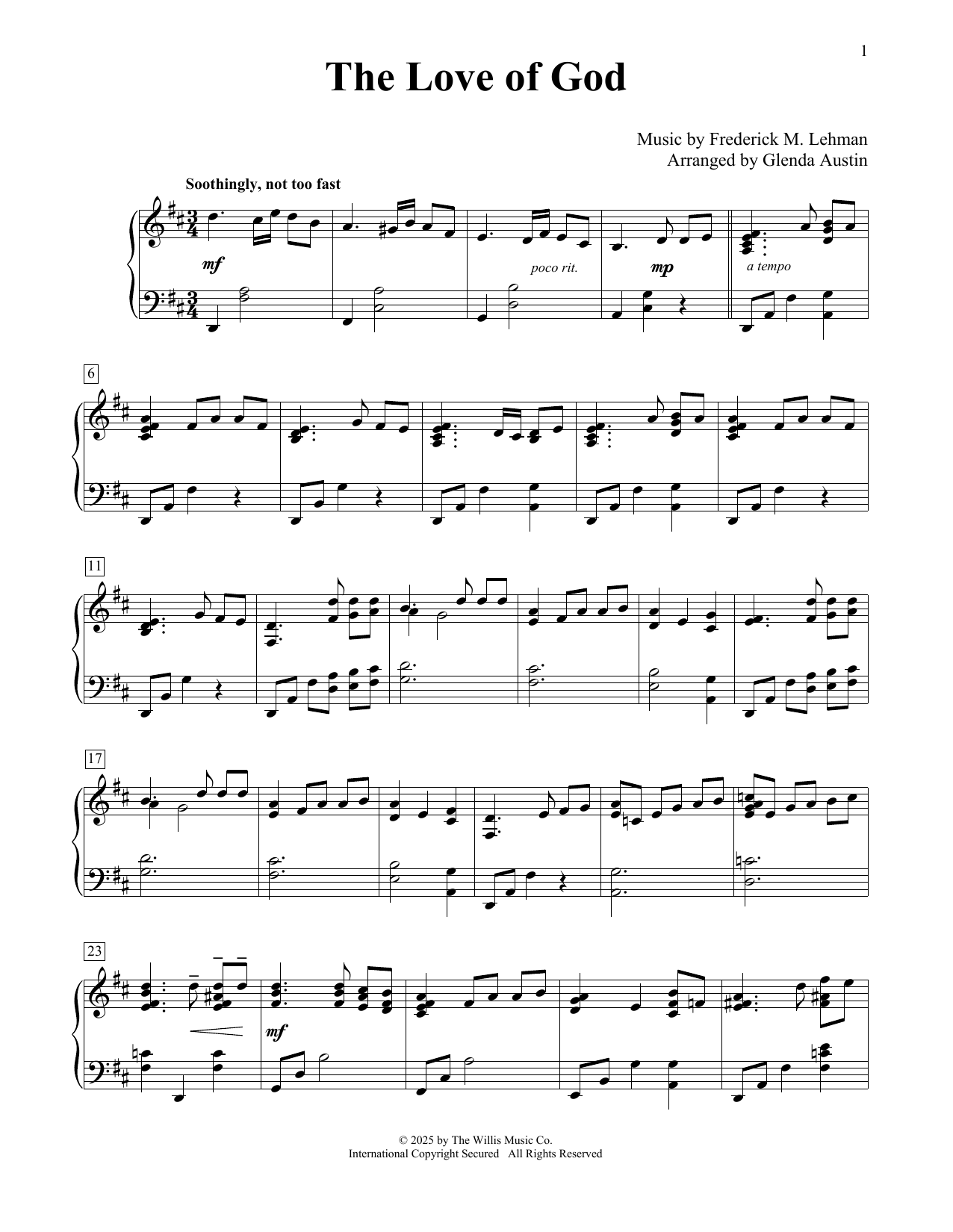 Frederick M. Lehman The Love Of God (arr. Glenda Austin) Sheet Music Notes & Chords for Educational Piano - Download or Print PDF