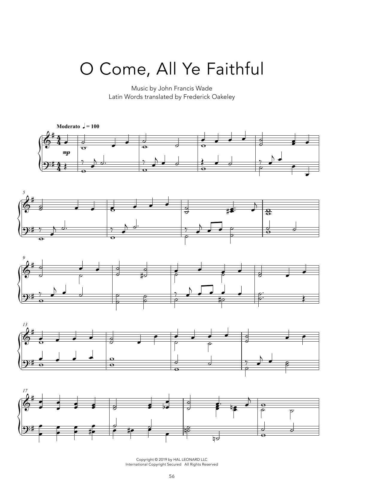 Frederick Oakeley (English) O Come, All Ye Faithful [Peaceful version] Sheet Music Notes & Chords for Piano Solo - Download or Print PDF