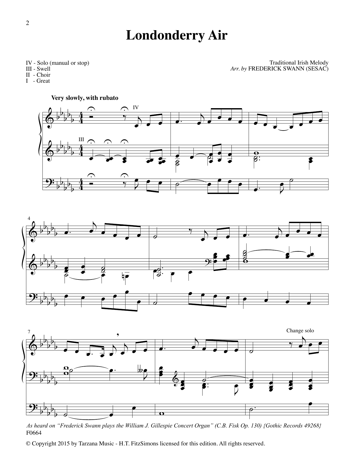 Frederick Swann Improvisation on Londonderry Air Sheet Music Notes & Chords for Organ - Download or Print PDF
