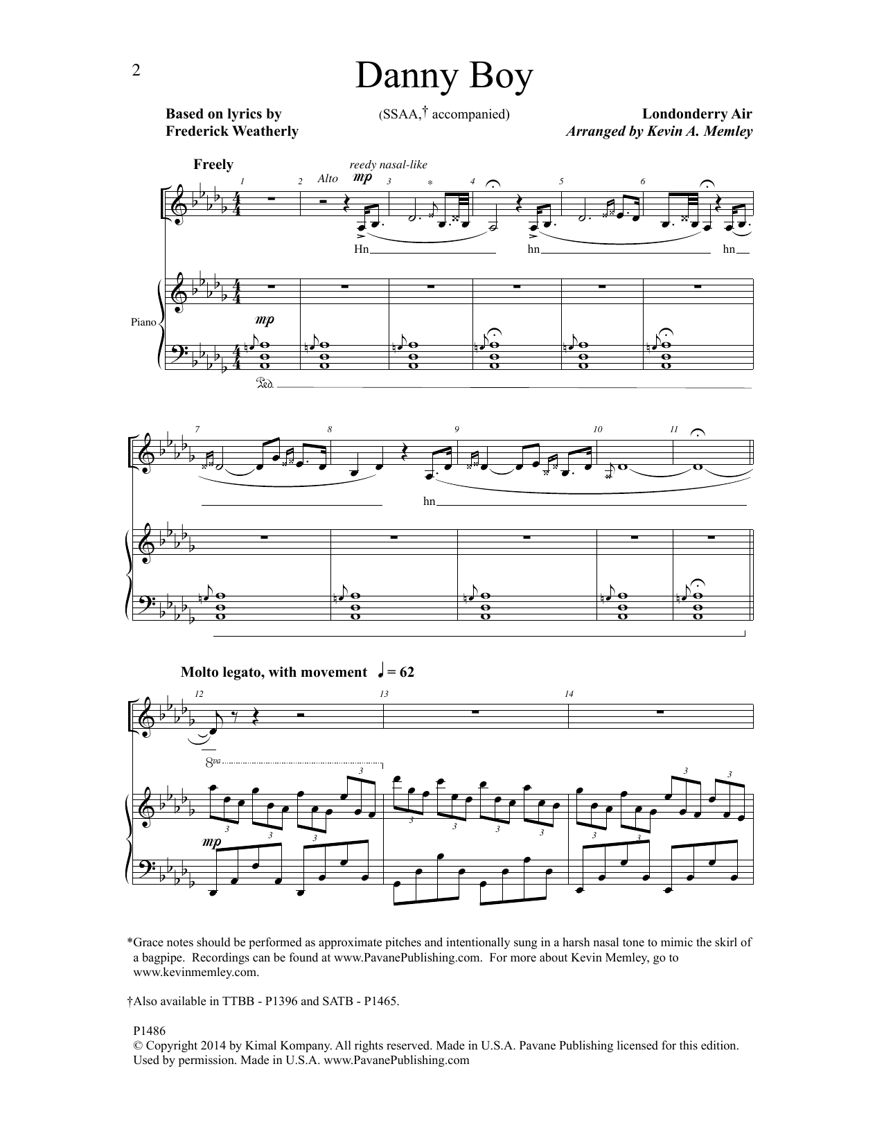 Kevin A. Memley Danny Boy Sheet Music Notes & Chords for Choral - Download or Print PDF