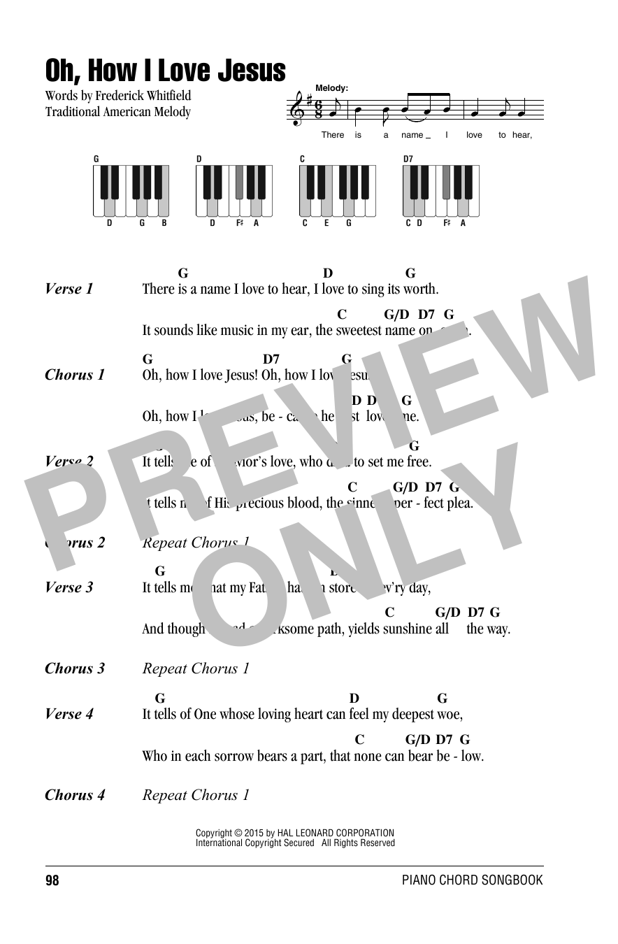 Frederick Whitfield Oh, How I Love Jesus (O How I Love Jesus) Sheet Music Notes & Chords for Lyrics & Piano Chords - Download or Print PDF