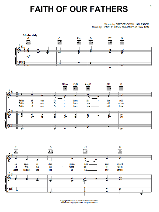 Frederick William Faber Faith Of Our Fathers Sheet Music Notes & Chords for Guitar Tab - Download or Print PDF