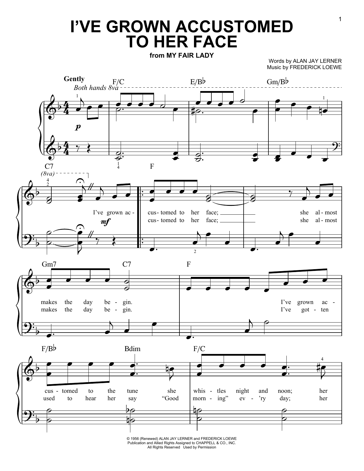 Frederick Loewe "I've Grown Accustomed To Her Face" Sheet Music