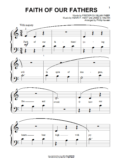 Preview Frederick William Faber Faith Of Our Fathers Hymn sheet music, notes and chords for Piano, Vocal & Guitar (Right-Hand Melody), SKU: 75045 Faith Of Our Fathers sheet music
