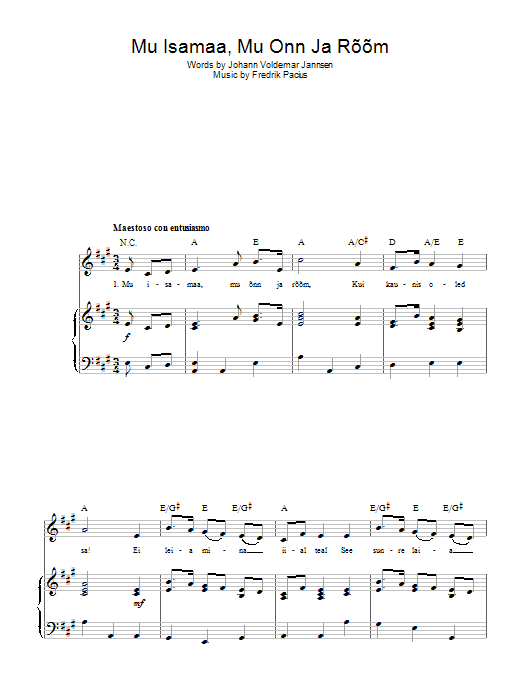 Fredrik Pacius Mu Isamaa, Mu Onn Ja Room (Estonian National Anthem) Sheet Music Notes & Chords for Piano, Vocal & Guitar (Right-Hand Melody) - Download or Print PDF