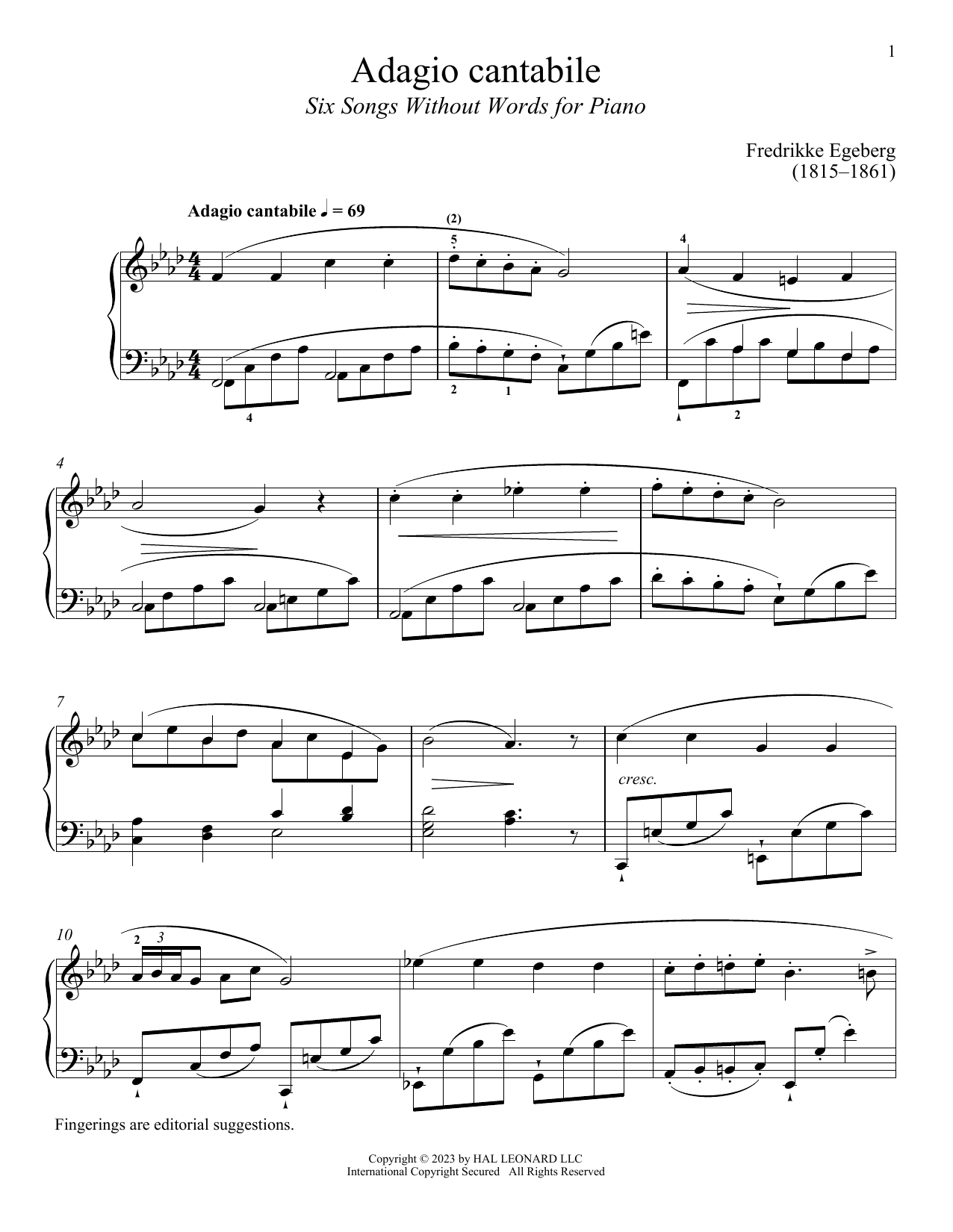 Fredrikke Egeberg Adagio cantabile Sheet Music Notes & Chords for Piano Solo - Download or Print PDF