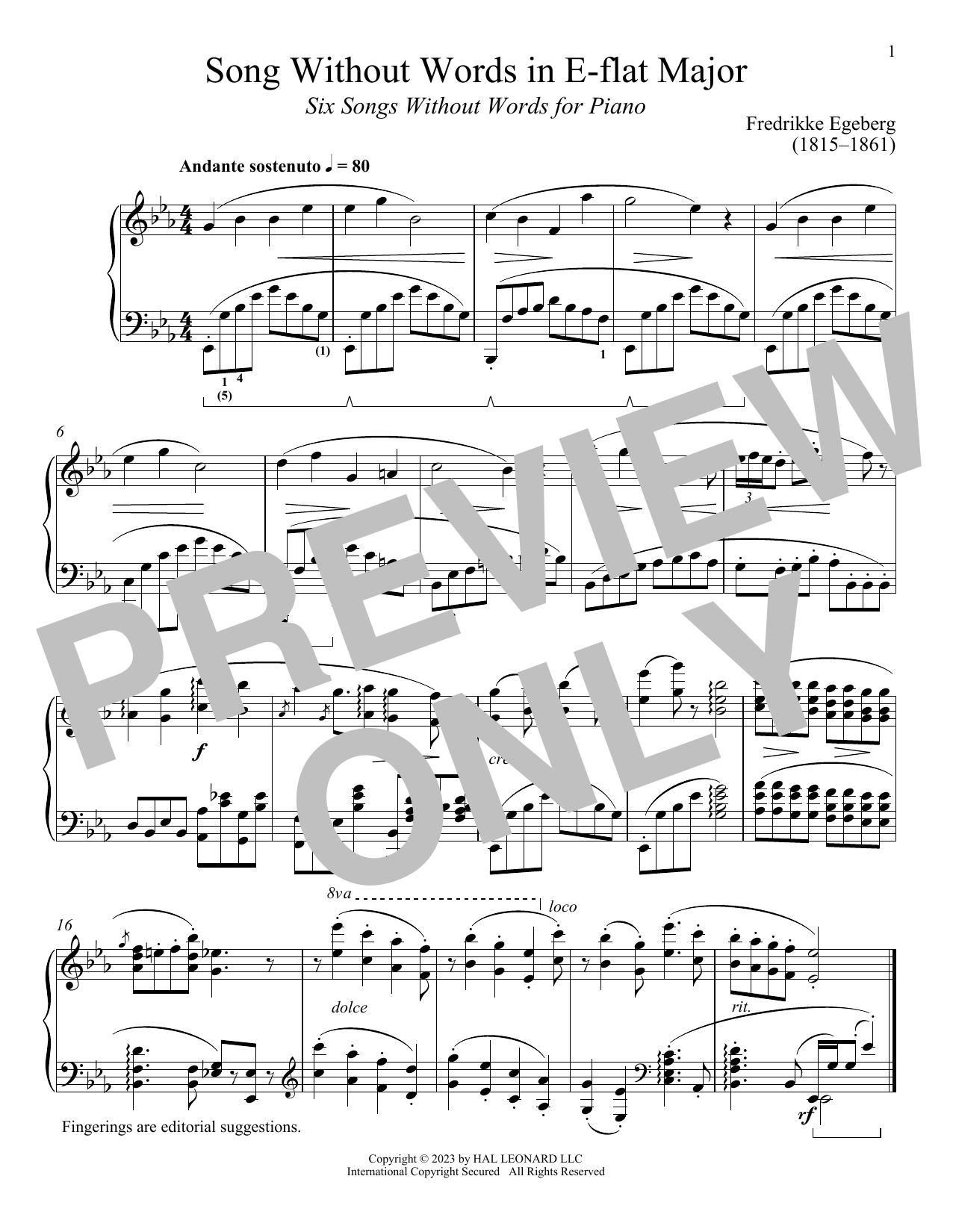 Fredrikke Egeberg Andante sostenuto Sheet Music Notes & Chords for Piano Solo - Download or Print PDF