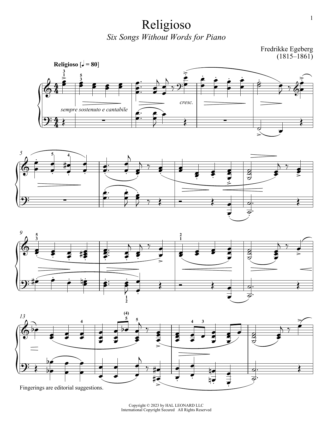 Fredrikke Egeberg Religioso Sheet Music Notes & Chords for Piano Solo - Download or Print PDF