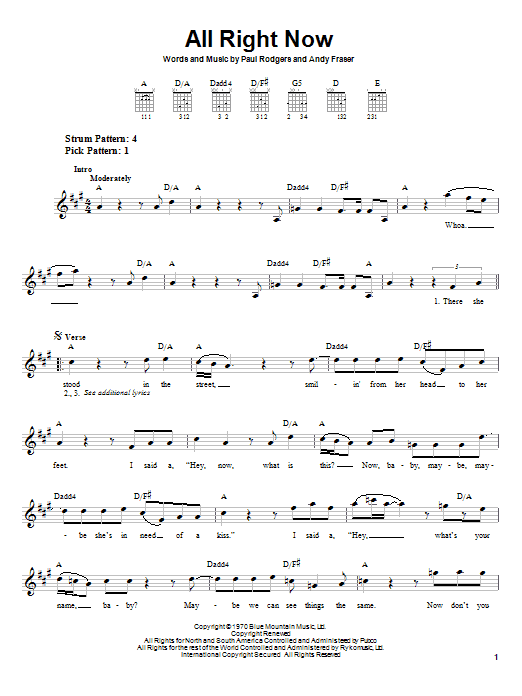 All Right Now sheet music