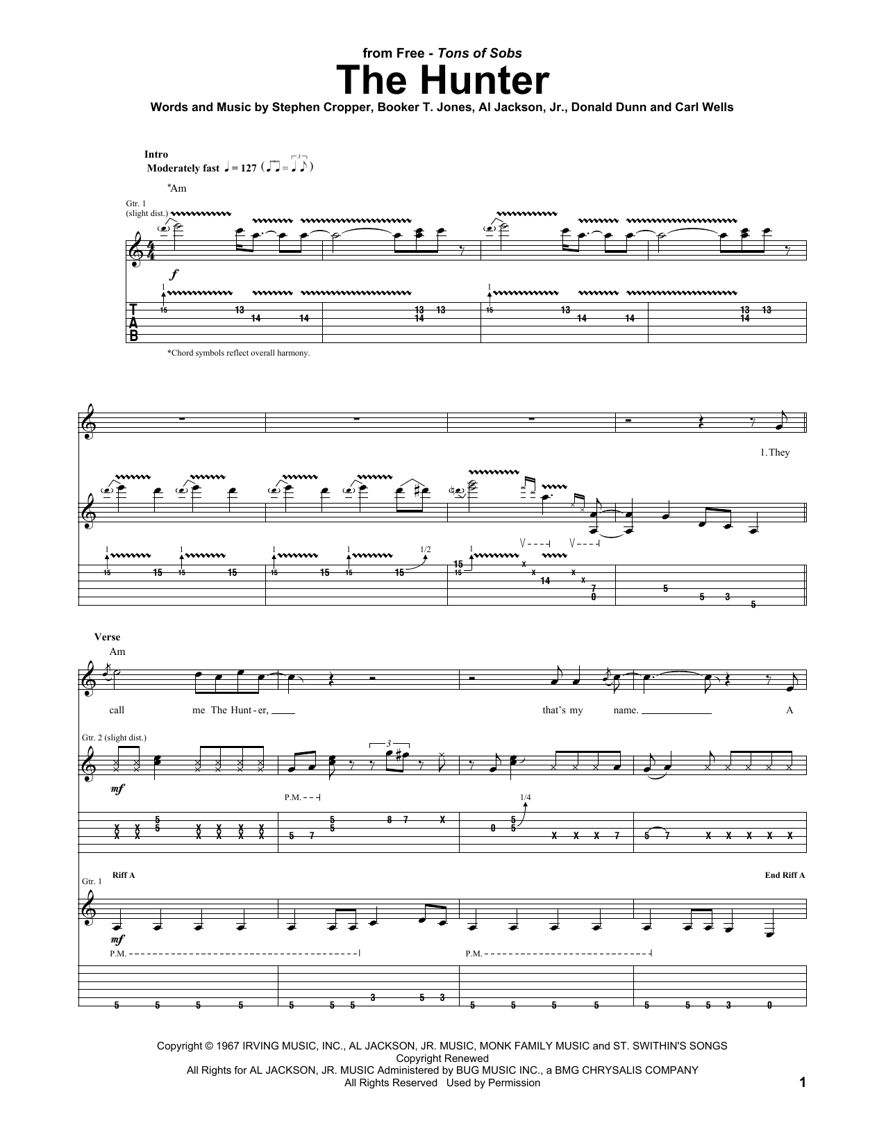 Free The Hunter Sheet Music Notes & Chords for Guitar Tab - Download or Print PDF