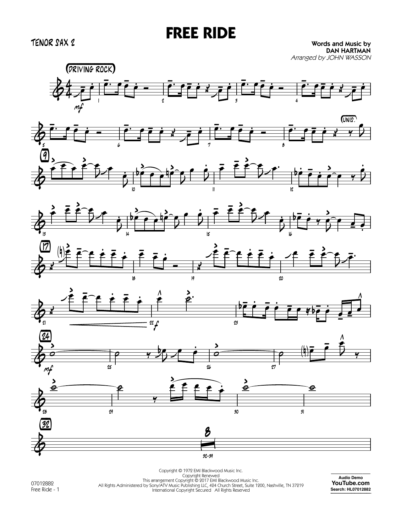 John Wasson Free Ride Tenor Sax 2 Sheet Music Download Pdf Score 361899