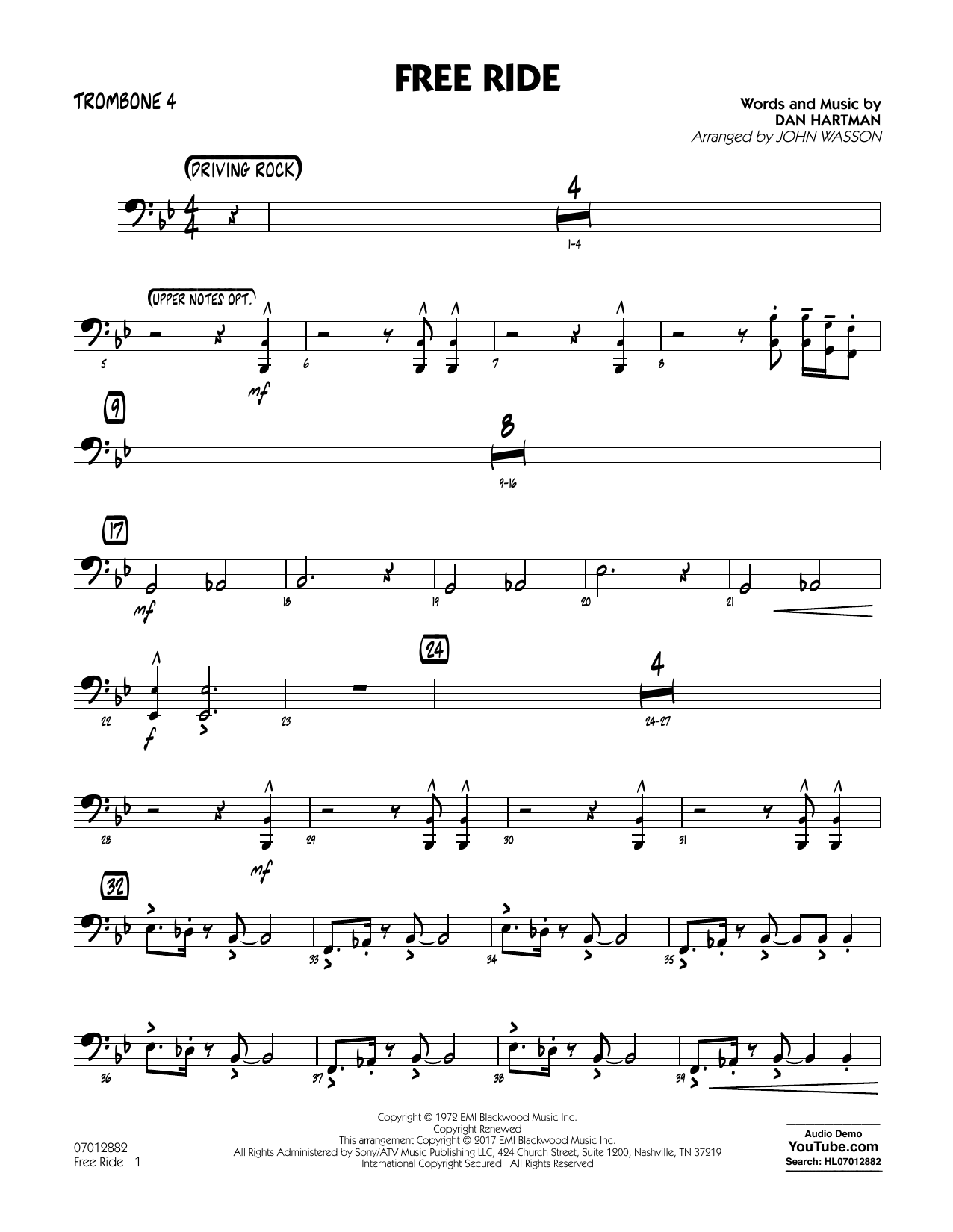 John Wasson Free Ride Trombone 4 Sheet Music Download Pdf Score 361908