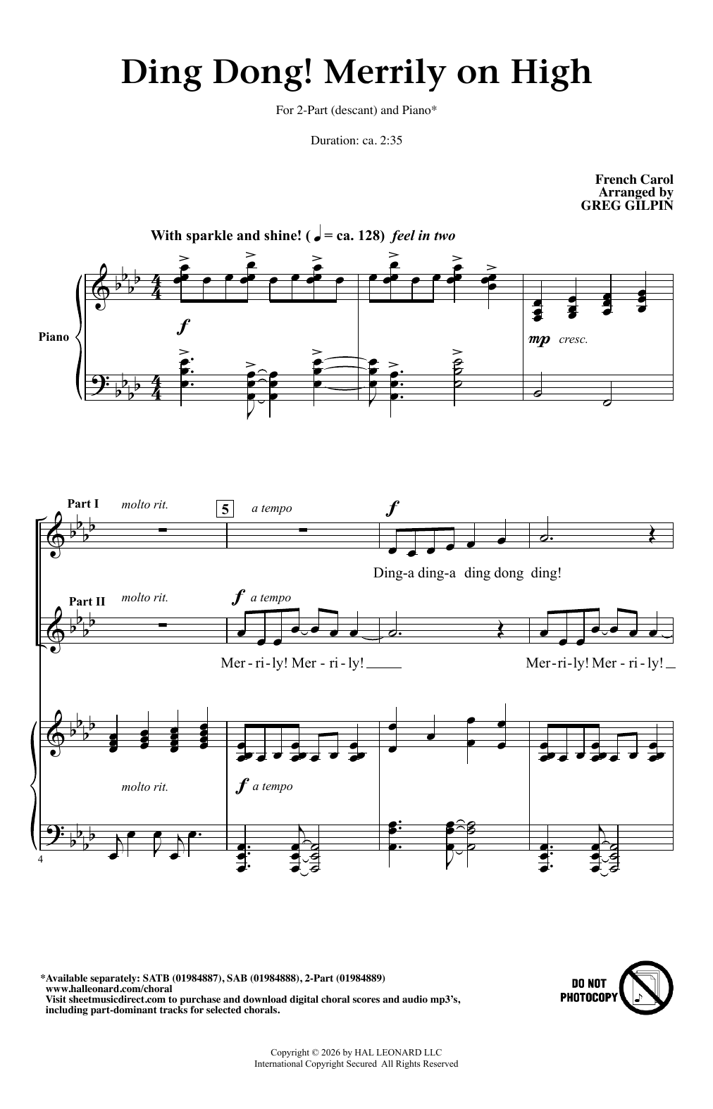 French Carol Ding Dong! Merrily On High (arr. Greg Gilpin) Sheet Music Notes & Chords for SATB Choir - Download or Print PDF
