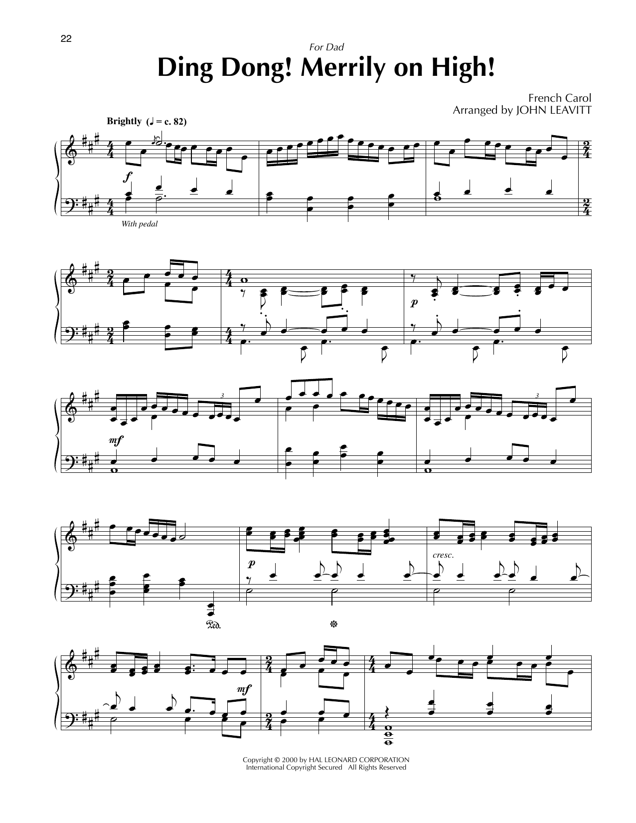 French Carol Ding Dong! Merrily On High! (arr. John Leavitt) Sheet Music Notes & Chords for Piano Solo - Download or Print PDF