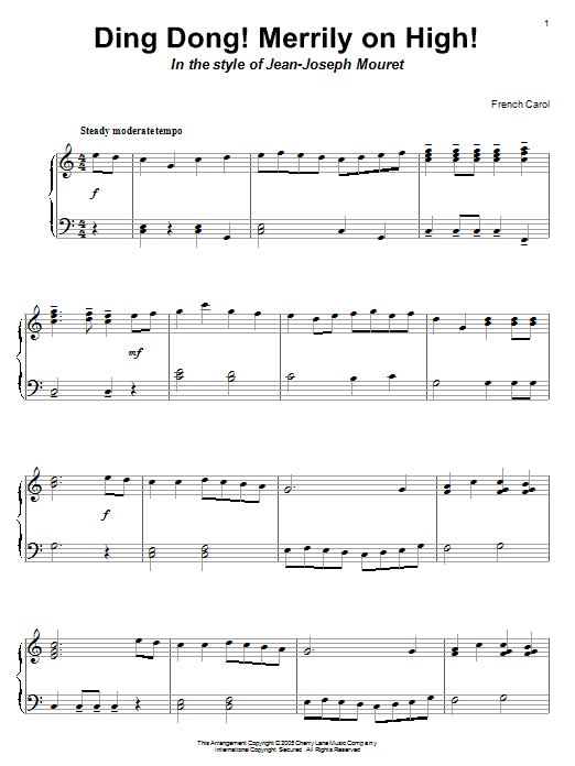 French Carol Ding Dong! Merrily On High! Sheet Music Notes & Chords for Piano - Download or Print PDF