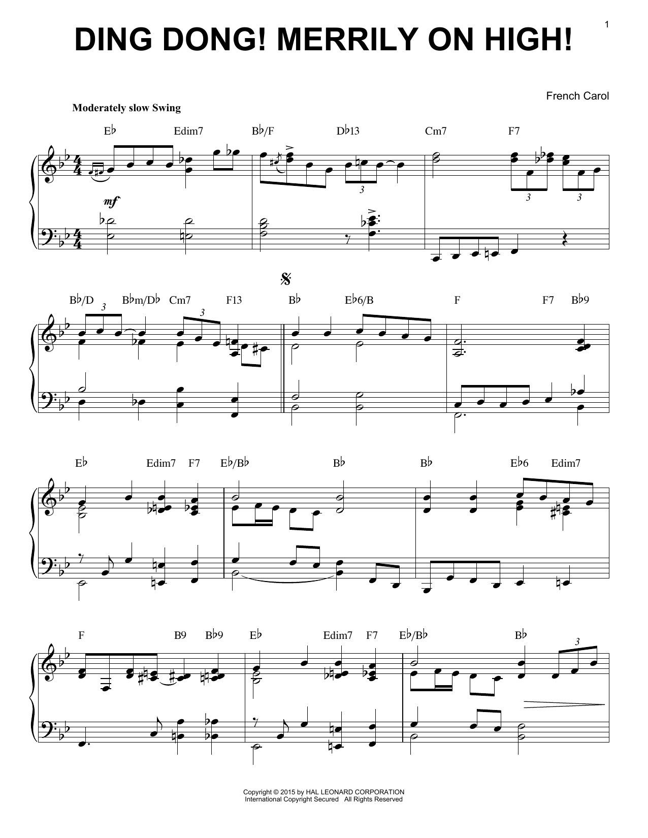 French Carol Ding Dong! Merrily On High! [Jazz version] (arr. Brent Edstrom) Sheet Music Notes & Chords for Piano - Download or Print PDF