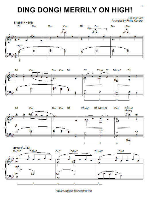 French Carol Ding Dong! Merrily On High! [Jazz version] (arr. Phillip Keveren) Sheet Music Notes & Chords for Piano - Download or Print PDF