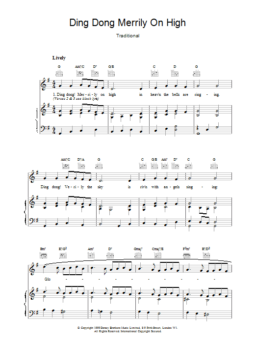 Christmas Carol Ding Dong! Merrily On High Sheet Music Notes & Chords for Beginner Piano - Download or Print PDF