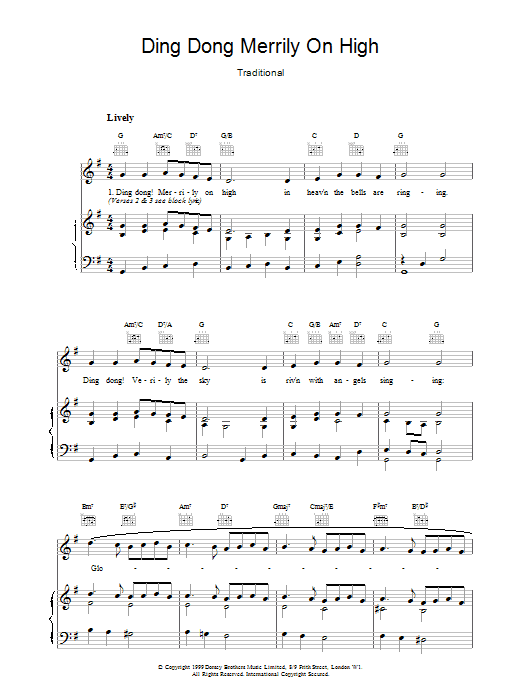 French Carol Ding Dong! Merrily On High! sheet music notes and chords. Download Printable PDF.