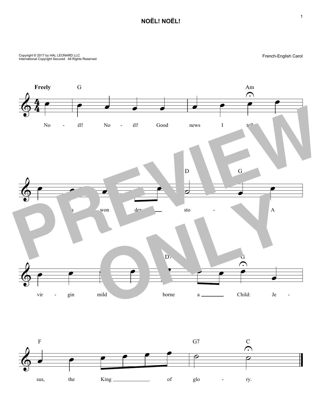 Traditional Carol Noel! Noel! Sheet Music Notes & Chords for Melody Line, Lyrics & Chords - Download or Print PDF