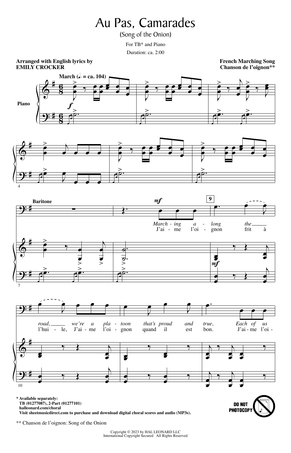 French Marching Song Au Pas, Camarades (Song Of The Onion) (arr. Emily Crocker) Sheet Music Notes & Chords for TB Choir - Download or Print PDF