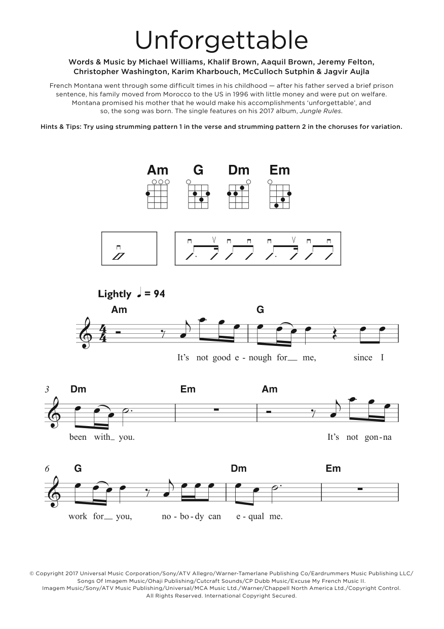 French Montana Unforgettable (featuring Swae Lee) Sheet Music Notes & Chords for Keyboard - Download or Print PDF