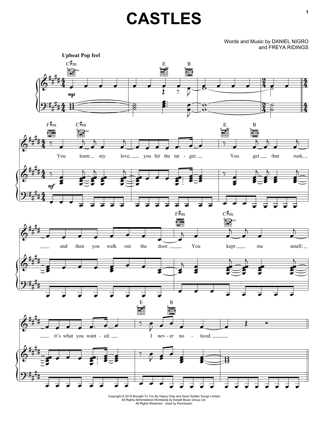 Freya Ridings Castles Sheet Music Notes & Chords for Piano, Vocal & Guitar (Right-Hand Melody) - Download or Print PDF