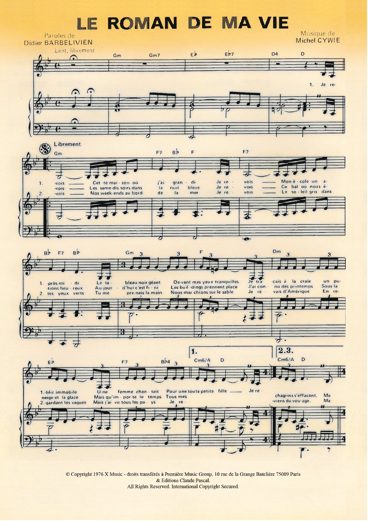 Frida Boccara Le Roman De Ma Vie Sheet Music Notes & Chords for Piano & Vocal - Download or Print PDF