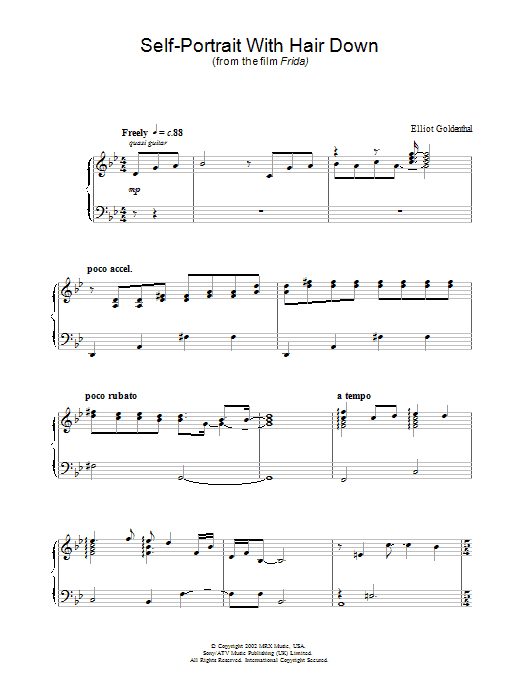 Elliot Goldenthal Self-Portrait With Hair Down (from Frida) Sheet Music Notes & Chords for Piano - Download or Print PDF