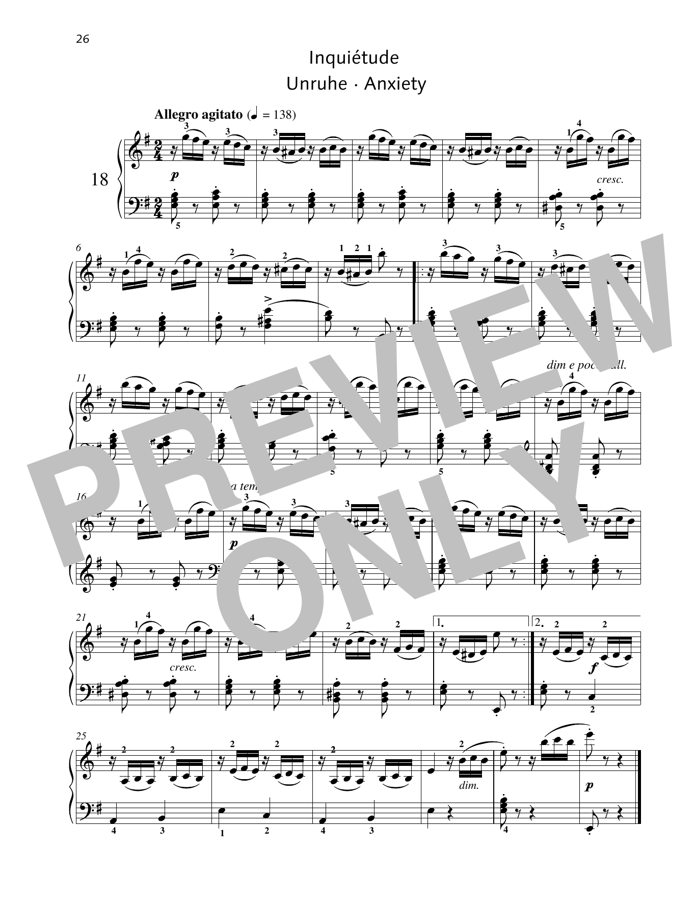 Friedrich Burgmuller Anxiety Sheet Music Notes & Chords for Piano Solo - Download or Print PDF