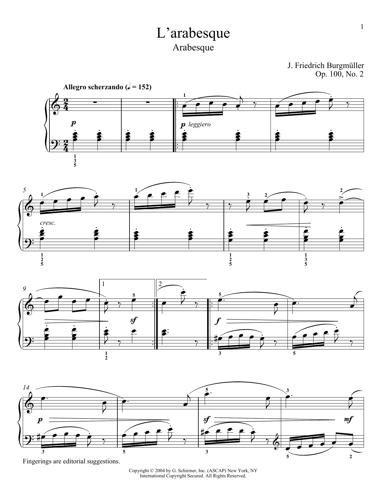 Friedrich Burgmuller Arabesque, Op. 100, No. 2 Sheet Music Notes & Chords for Easy Piano - Download or Print PDF