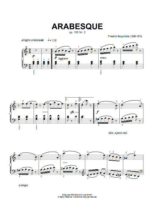 Friedrich Burgmuller Arabesque, Op.100, No.2 Sheet Music Notes & Chords for Piano - Download or Print PDF