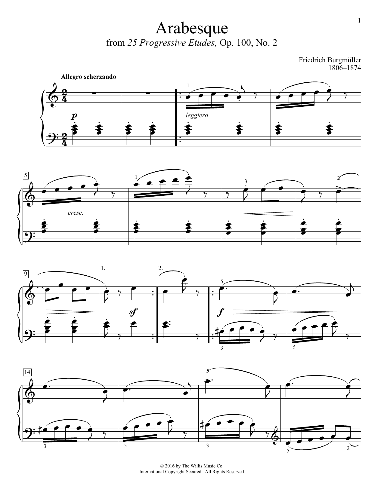 Friedrich Burgmuller Arabesque Sheet Music Notes & Chords for Piano Solo - Download or Print PDF