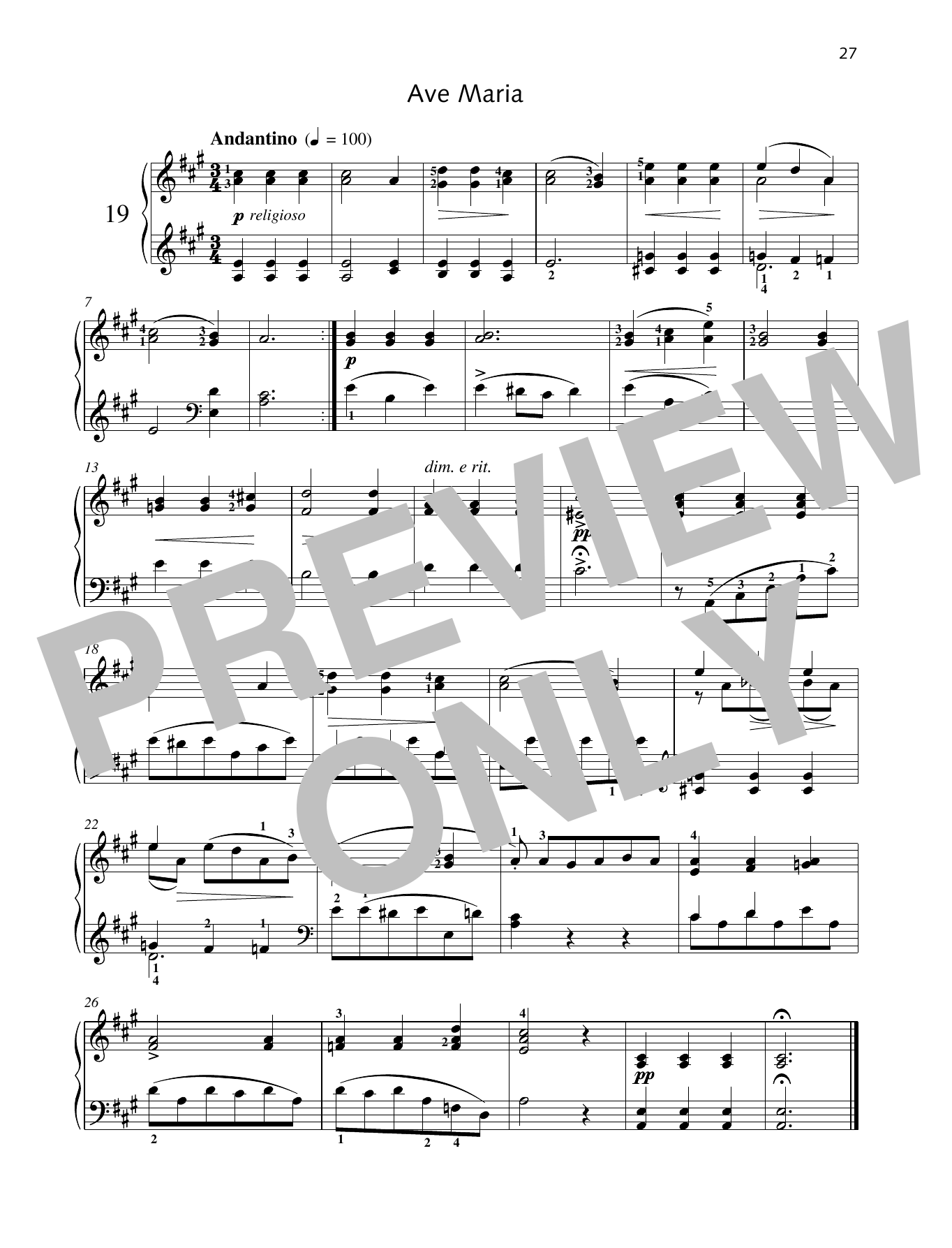 Friedrich Burgmuller Ave Maria Sheet Music Notes & Chords for Piano Solo - Download or Print PDF