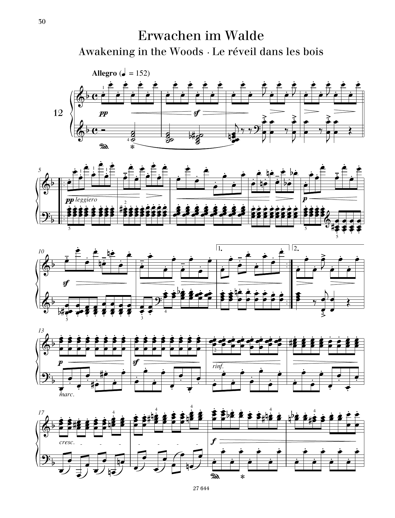 Friedrich Burgmuller Awakening in the Woods Sheet Music Notes & Chords for Piano Solo - Download or Print PDF