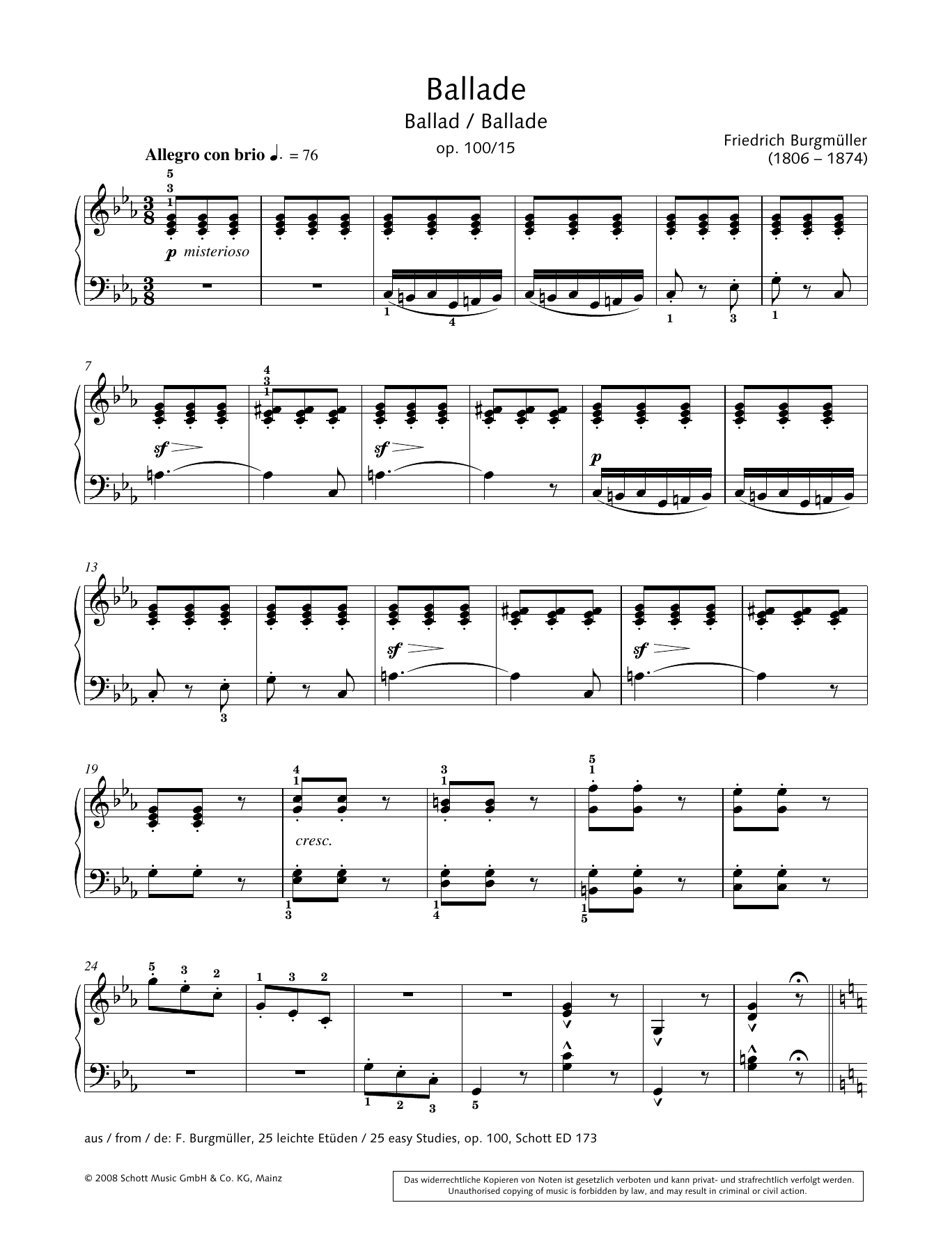 Friedrich Burgmuller Ballad Sheet Music Notes & Chords for Piano Solo - Download or Print PDF