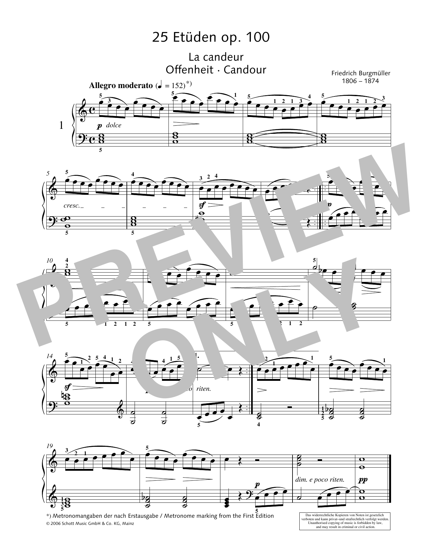 Friedrich Burgmuller Candour Sheet Music Notes & Chords for Piano Solo - Download or Print PDF